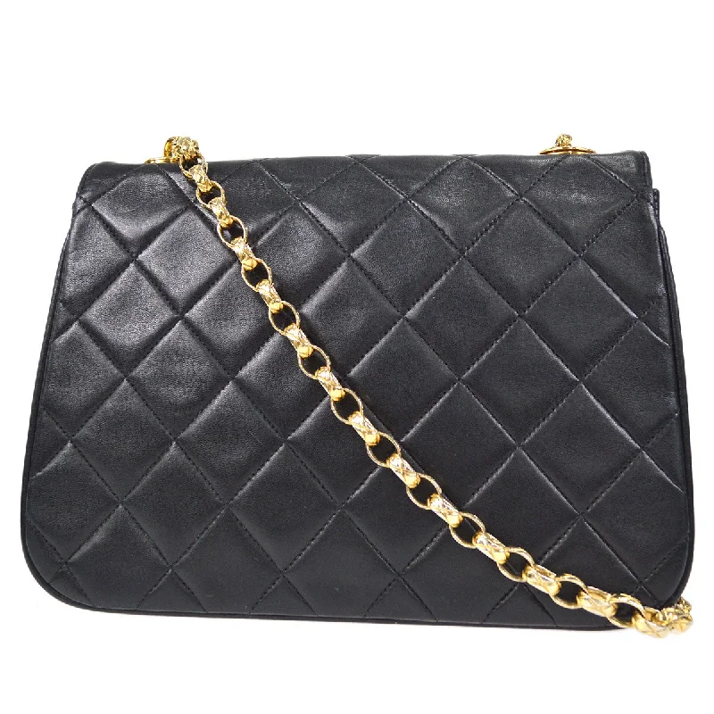 CHANEL 1990s Round Flap Small Black Lambskin