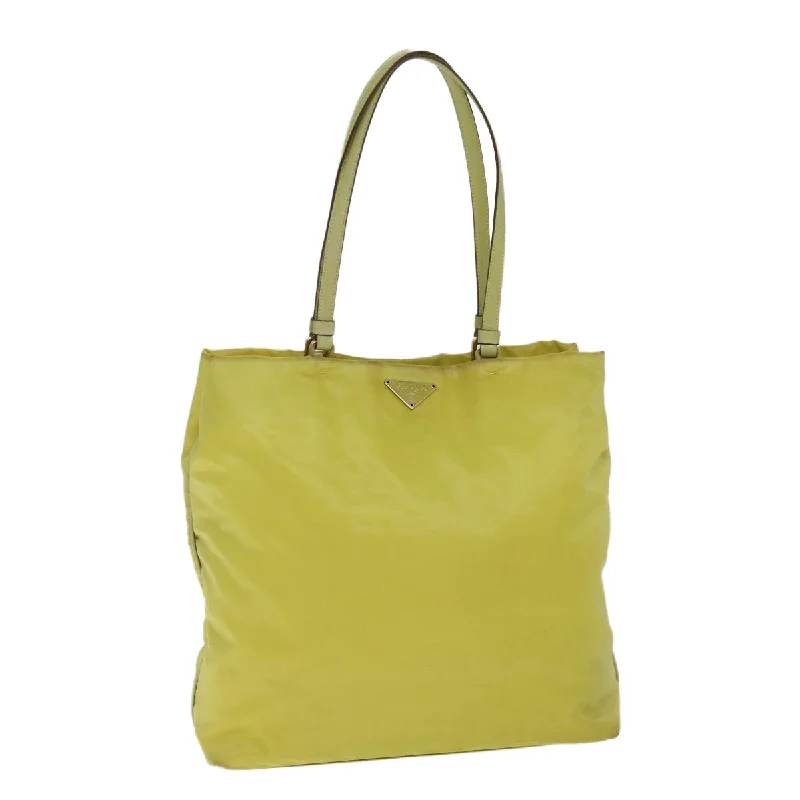 PRADA Tote Bag Nylon Yellow Auth 77355