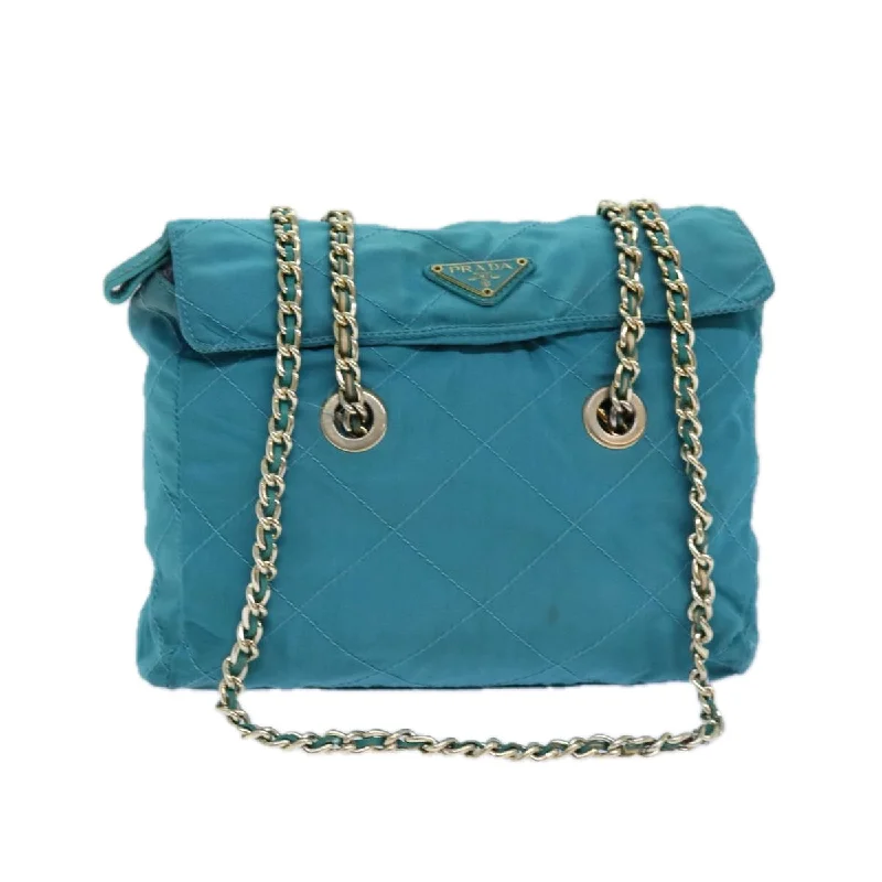 PRADA Chain Shoulder Bag Nylon Blue Auth ar12043