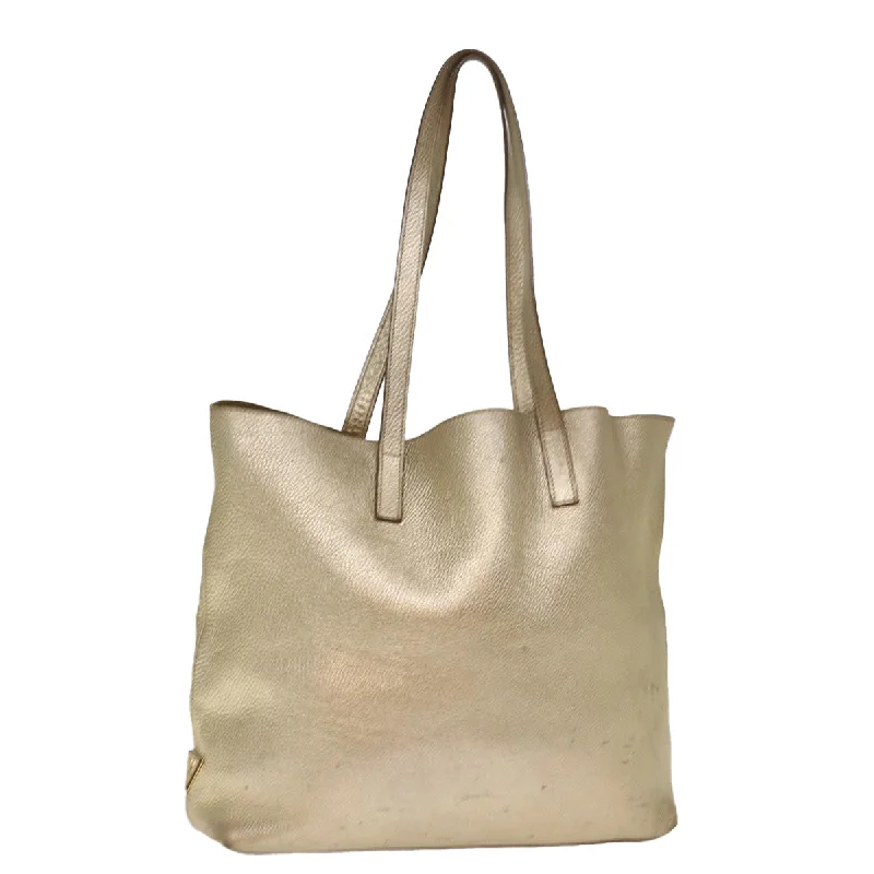 PRADA Tote Bag Leather Gold Auth 77504