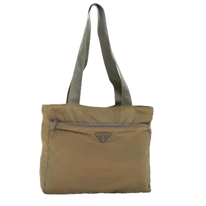 PRADA Tote Bag Nylon Beige Auth mr185