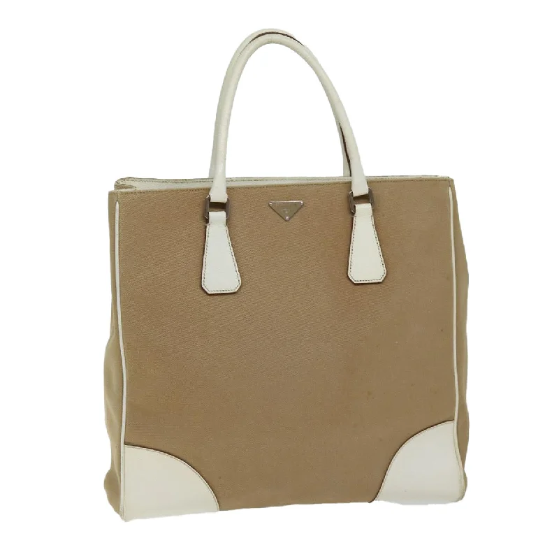 PRADA Tote Bag Canvas Beige Auth 72961