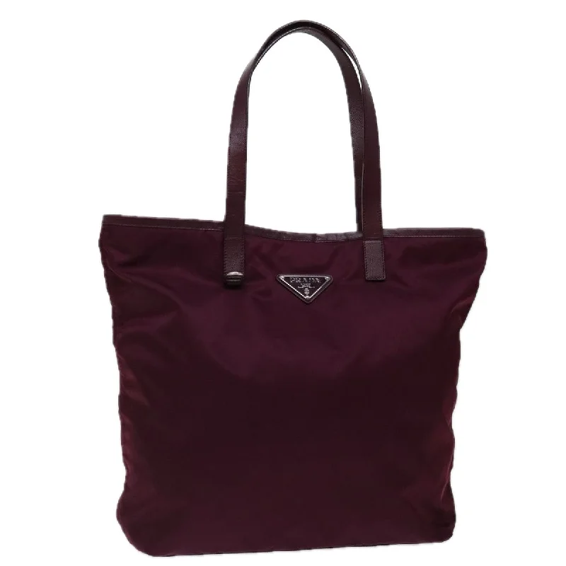 PRADA Tote Bag Nylon Wine Red Auth ki4335