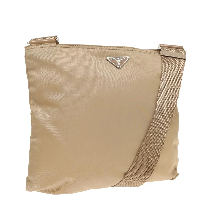 PRADA Shoulder Bag Nylon Beige Auth ar12032