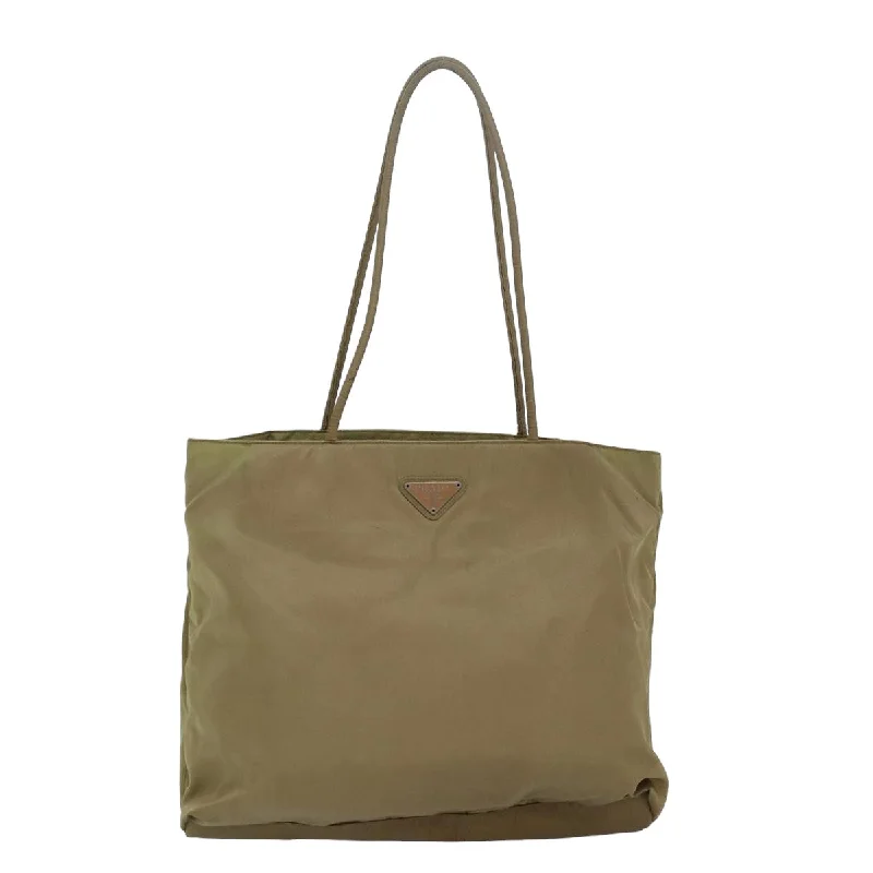 PRADA Tote Bag Nylon Beige Auth 83165