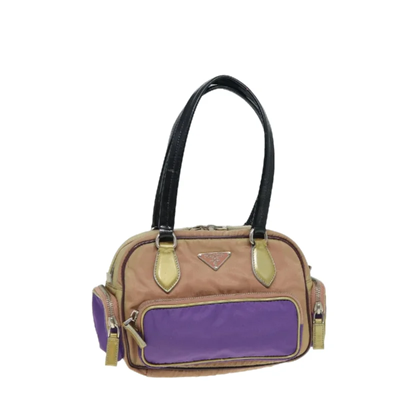 PRADA Hand Bag Nylon Purple Gold Auth 79674