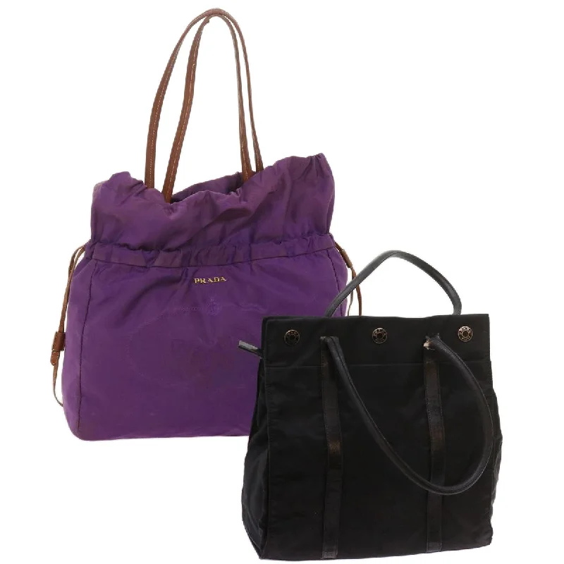 PRADA Tote Bag Nylon 2Set Purple Black Auth bs12552