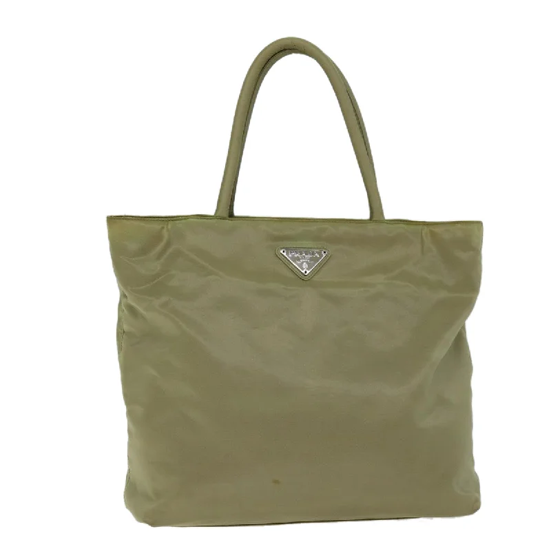 PRADA Tote Bag Nylon Beige Auth 74472