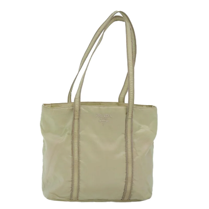 PRADA Tote Bag Nylon Beige Auth bs15267