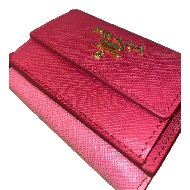 Prada Two-Toned Pink Tri-Fold Saffiano Wallet