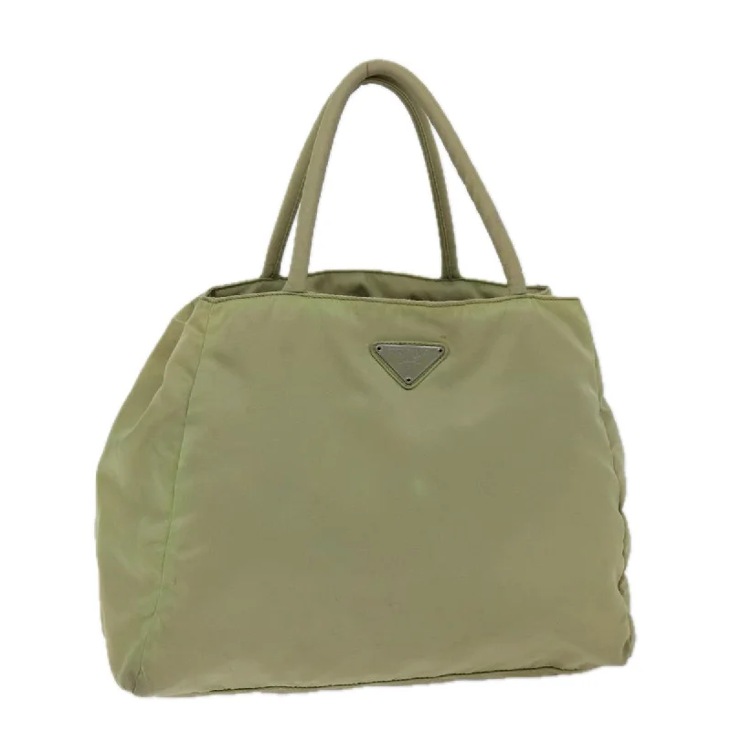 PRADA Tote Bag Nylon Beige Auth 75336