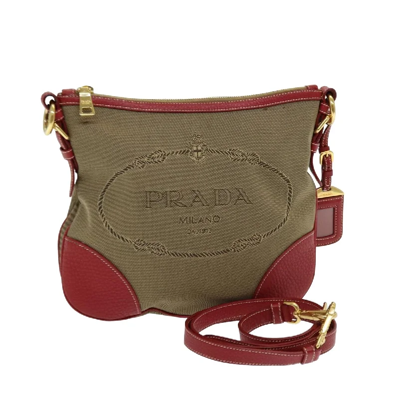 PRADA Shoulder Bag Canvas Beige Auth am6552