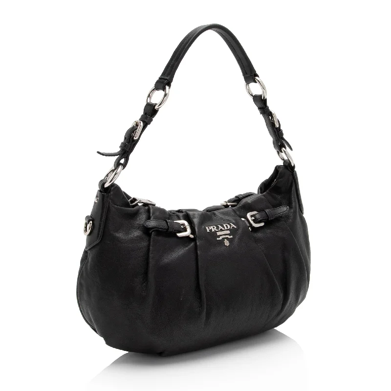 Prada Nappa Leather Pleated Small Hobo rubBi4