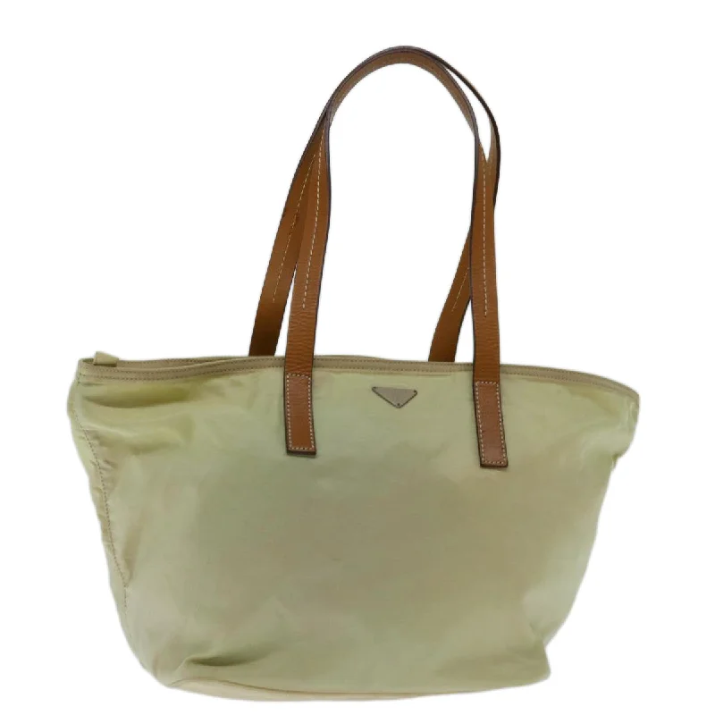 PRADA Tote Bag Nylon Beige Auth bs12616