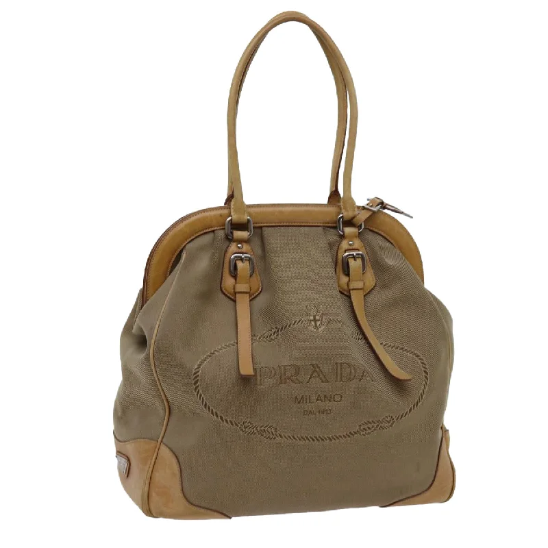 PRADA Tote Bag Canvas Beige Auth yk11521