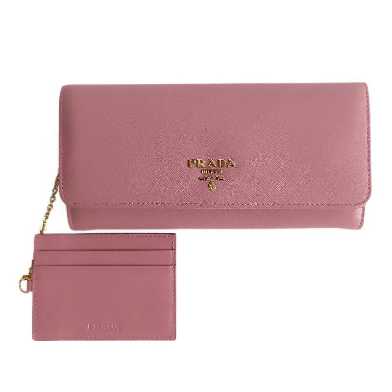 PRADA pink Saffiano Metal long wallet