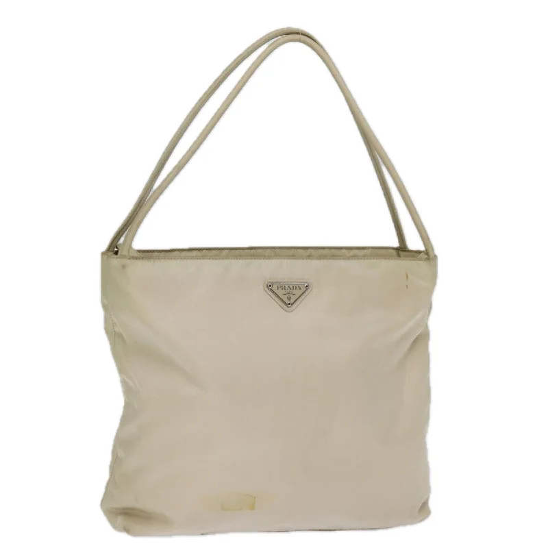 PRADA Tote Bag Nylon Beige Cream Auth bs14045