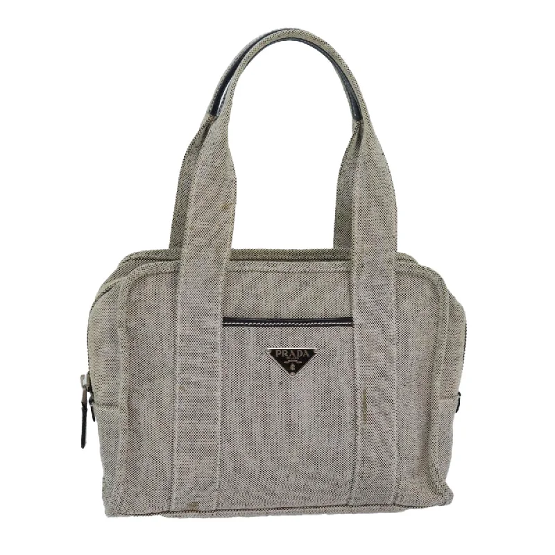 PRADA Hand Bag Canvas Gray Auth 82074