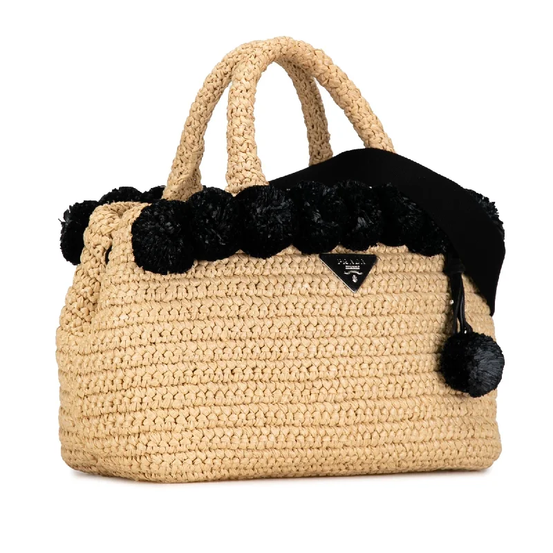 Prada Raffia Pompom Satchel xIScda