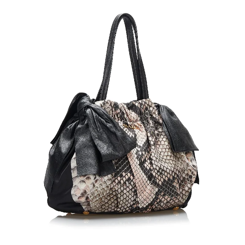 Prada Python Print Bow Tessuto Handbag HElyI4